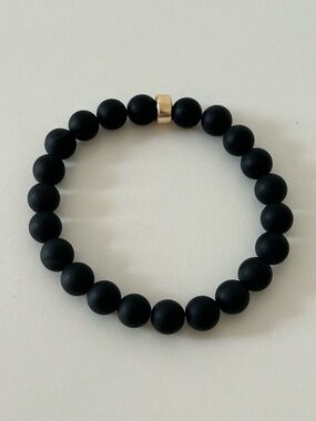 Matte Black Onyx Beaded Stretch Bracelet with Gold Accent by Lolo